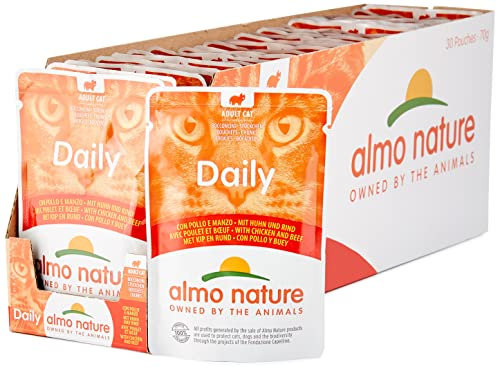 almo nature Daily Katzenfutter mit Huhn und Rind Alleinfutter für Erwachsene Katzen,Nassfutter- 30er Pack (30 x 70 g)