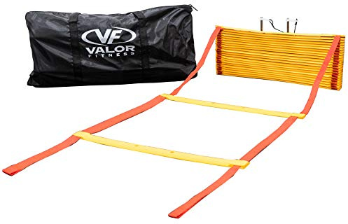 Valor Fitness Agility Training Ladder – 33 Ft with Storage Pegs & Carry Bag, 2 Clipped Sections for Speed, Agility, Footwork & Coordination Training for Adults & Kids