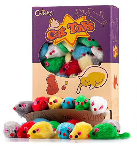Chiwava 36 Stück 10cm Pelzig Katzenspielzeug Rassel Maus Spielzeugmäuse für Katzen Interaktives Spielen Sortiert Farbe
