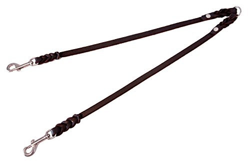 CopcoPet Fettleder-Doppelleine 50 cm x 15mm Braun – Koppel & Zwillingsleine für 2 Hunde – Robuste Verbindung mit 2 Messing Karabinern – Geflochten & langlebig – Für große Hunde