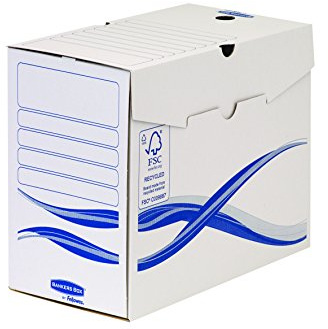 Bankers Box 4460302 - Pack 25 cajas de archivo definitivo A4+, lomo 150mm, cartón reciclado y 100% reciclable, color blanco y azul
