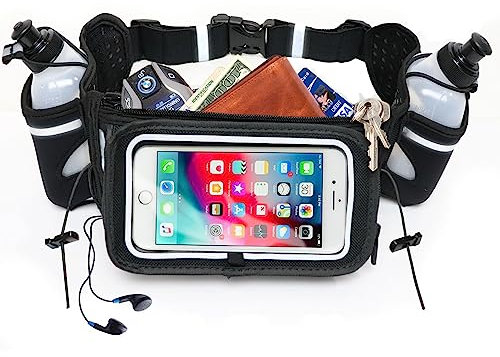 Runtasty, Trinkgürtel für Sieger, Läufer-Trinkgürtel inkl. Zubehör 2 BPA-freie Wasserflaschen und Läufer- E-Book, passend für jedes iPhone, mit Touchscreen-Schutzhülle, Passform ohne Hüpfen und mehr.