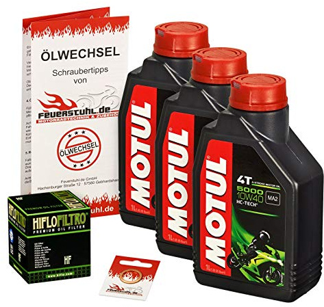 Motul 10W-40 Öl + HiFlo Ölfilter für Kawasaki W 800 /SE, 11-15, EJ800A - Ölwechselset inkl. Motoröl, Filter, Dichtring