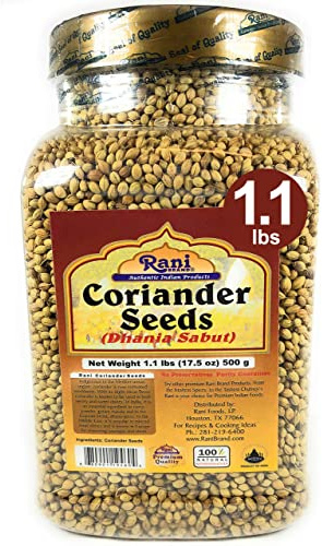 Rani Coriander (Dhania) Seeds Whole, Indian Spice 17.5oz (1.1lbs) 500g PET Jar ~ All Natural | Gluten Friendly | NON-GMO | Kosher | Vegan | Indian Origin