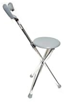 KX Medical Cane Walking Stick seat Folding Portable Travel Camp Stool Chair Silver 250 Pound