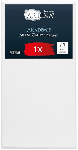 Artina FSC® Keilrahmen Leinwand zum Bemalen 60x120 cm - 100% Baumwolle Canvas für Acrylfarben - Bespanntes Set zum Malen - Weiß
