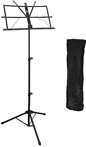 A-Star Folding Music Stand, Lightweight, Height Adjustable Metal Sheet Music Holder with Carrying Bag - Black