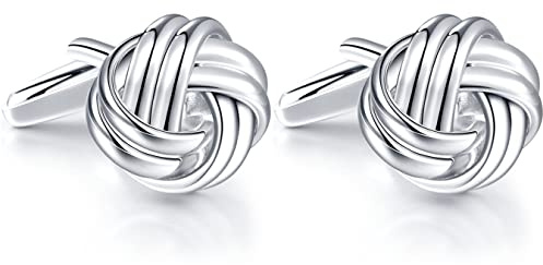HONEY BEAR Twist Knot Cufflinks Steel for Mens Shirt Wedding Business Gift (Silver)