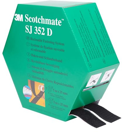 3M Haken- und Schlaufenband SJ352D, wiederlösbares Befestigungssystem - eine einfache Alternative zu Reißverschlüssen, Schrauben, Druckknöpfen, Haken - 2 x 25mm x 5m, Schwarz (1-er Pack)