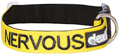 Dexil NERVOUS (Give Me Space) Yellow Colour Coded S-M L-XL Dog Collars PREVENTS Accidents By Warning Others Of Your Dog In Advance (L-XL)