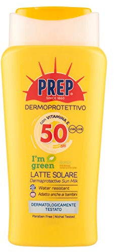 PREP, Latte Solare Dermoprotettivo SPF 50, Protezione Solare Raggi UVA e UVB, Senza Parabeni, Formato 200 ml