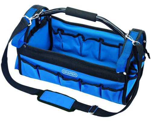 Draper Sac à outils fourre-tout robuste | Organiseur de rangement d'outils | Kit d'outils ouverts | Nylon rigide | Poignée tubulaire en acier | Bandoulière réglable | 85751
