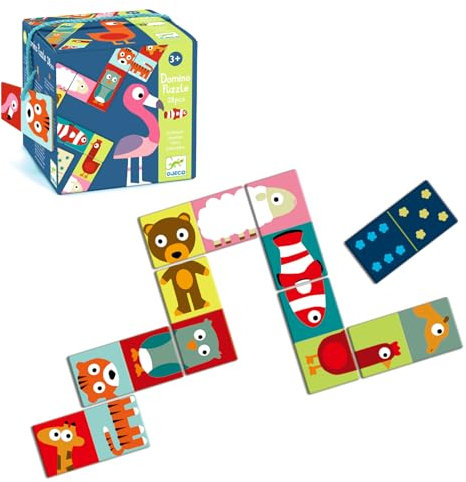 DJECO - Juegos Familiares Educativos Domino Animo-Puzzle, Multicolor (30) (DJ08165)