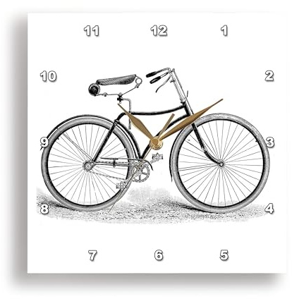 3D Rose 3dRose Black and White Vintage Bicycle Pen and Ink Drawing Print-Old-Fashioned Cycler Cycling Bike-Wall Clock, 10-inch (DPP_161553_1)