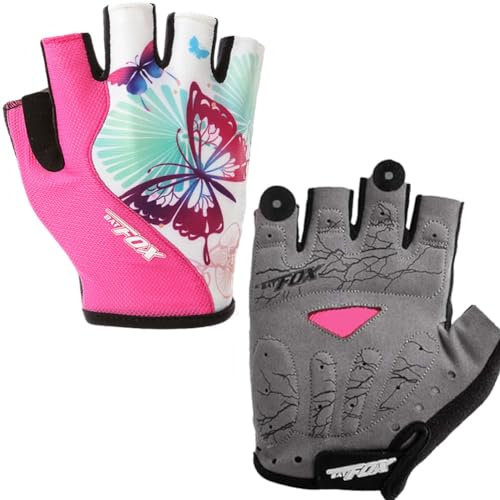 DuShow Women Half Finger Gloves for Cycling,Gel Padded Anti-Slip Shock-Absorbing Mountain Road Bicycle Biking Bike Short Fingerless Gloves(Pink,M)