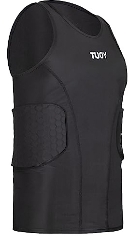 DGYAO® Herren Jungen Gepolsterte Kompression Weste Schwarz Sleeveless Shirt Brustschutz Tank Top für Rugby Basketball Fußball Paintball Radfahren und andere Kontaktsportarten
