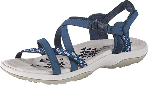 Skechers REGGAE SLIM VACAY, Sandalias de Talón Abierto para Mujer, Navy Duraleather/ Webbing, 41 EU