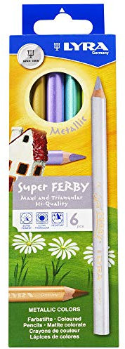 LYRA Super Ferby 3721062 riesiger dreieckiger Buntstift, lackiert, 6,25 mm Minenkern, Set mit 6 Bleistiften, verschiedene Metallic-Farben
