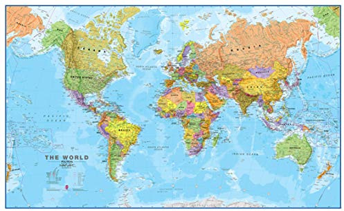 Maps International World Wall Map - Map of The World Poster - Front Lamination - 47 x 33