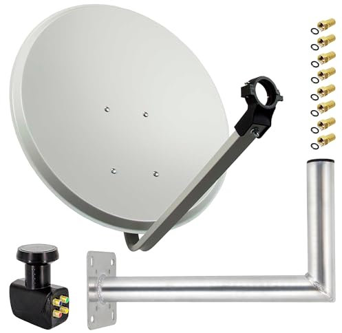 Premium X Satelliten-Komplettanlage 80cm Hellgrau Satellitenantenne Satellitenschüssel SAT Quad LNB Wandhalter 45cm 8X F-Stecker