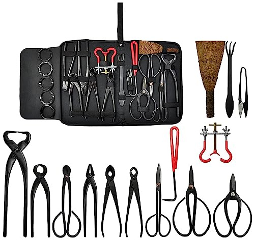 Kit d'outils pour bonsaï 10/14 pièces - Ensemble de ciseaux professionnels - Brosses - Avec rouleaux de fil de fer, d'acier et de carbone - Outils multifonctions pour les activités en plein air, la randonnée, le camping et le jardin - Set de ciseaux - Kit d'outils 14 PCS Set