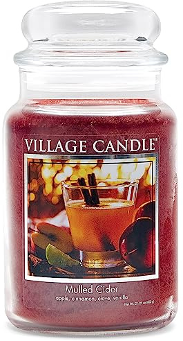 Village Candle Mulled Cider Large Glass Apothecary Jar Scented Candle, 21.25 oz., Red