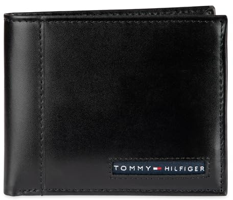Tommy Hilfiger mens Slim Leather Passcase Wallet With Removable ID Window Black Cambridge