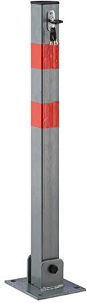 Relaxdays Absperrpfosten quadratisch H x B x T: 65x15x13 cm Sperre von Parkplatz oder Durchfahrt klappbarer Pfeiler mit 3 Schlüsseln für Zylinderschloss als Pfosten mit roten Warnstreifen, anthrazit