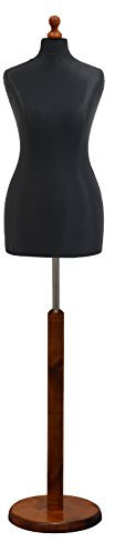 Female Tailors Dummy Black Size 16 Dressmakers Fashion Students Mannequin Display Bust With A Dark Wood Round Base