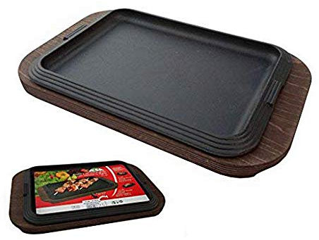 Ilsa Plato de hierro fundido con bandeja de madera 30x22 cm