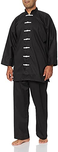 DEPICE Kung Fu Anzug China schwarz Baumwolle, weiße Knöpfe, Größe 150