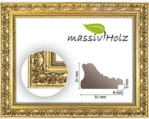 Neumann Bilderrahmen Barockrahmen 972 ORO, 70 x 100 cm Gold, Massivholz, ohne Glas und Rückwand