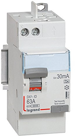 411651 Interrupteur différentiel DX³-ID arrivée haut à vis et départ haut automatique - 2P 230V~ 63A typeA 30mA - 2 modules