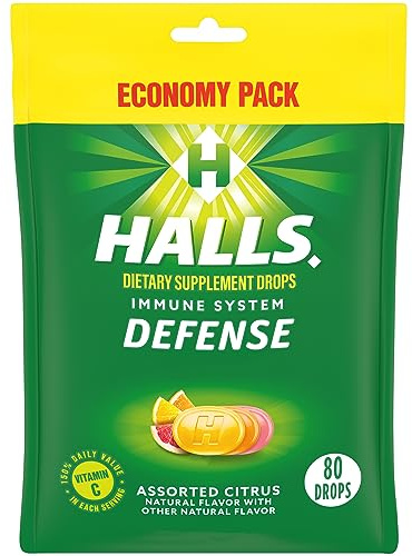 HALLS Defense Assorted Citrus Vitamin C Drops, Economy Pack, 80 Drops