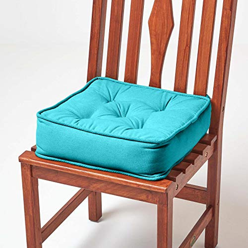 HOMESCAPES Blågrön matstol boosterkudde, stor fast 40 cm fyrkantig sittdyna med stödjande 10 cm tjock lyft, lyxig mjuk bomullskudde för äldre, postoperativ och graviditet