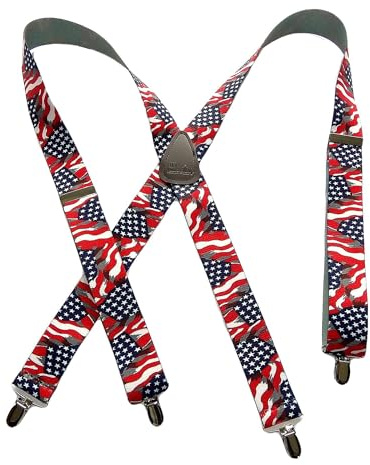 Hold-Up Suspender Co. Holdups 1 1/2 Wide Classic Series Stars & Stripes XS Suspenders for Men in X-back style w/USA Patented No-slip® Silver Clips