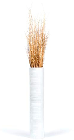 Leewadee Jarrón de Suelo Grande Alto 65 cm - Jarrón Blanco Madera de Mango Hecho a Mano Hierba Pampa