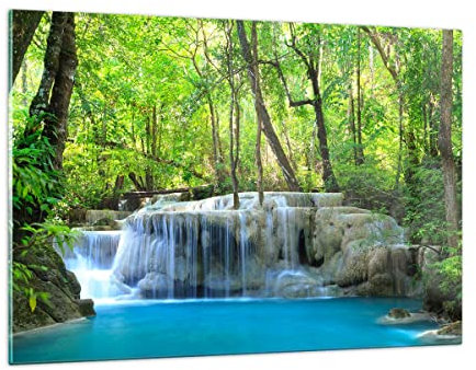 Wandbilder Dekoration Wohnzimmer Wasserfall Wald Umwelt Bilder auf Glas 120x80cm Glasbild Schlafzimmer Küche Deko Wand Kunstdruck Art Groß XXL Wanddeko Bild im Glas Modern Wall Decor GAA120x80-2664