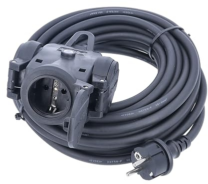 as - Schwabe 3-fach Verteilersteckdose 230 V / 16 A – Vollgummi Stromverteiler, mit 10 m schwerer Gummischlauchleitung H07RN-F 3G2,5 – Mehrfach-Verteilersteckdose – IP44 – Made in Germany, 60446