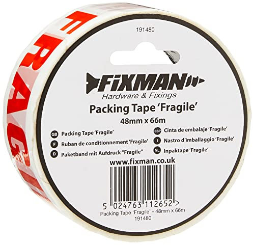 Fixman 191480 - Cinta de Embalaje 'Fragile' (66 m x 48 mm)