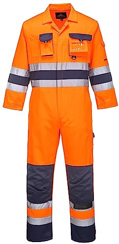 Portwest TX55 Hommes Nantes Combinaison de Travail à Haute Visibilité Réfléchissante Combinaison de Sécurité Classe 3 Orange/Marine, L