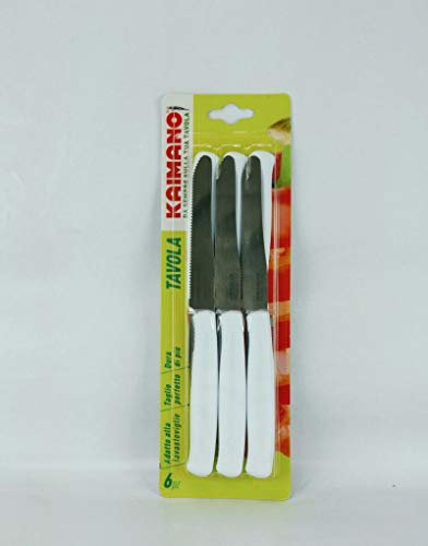 Kaimano - Confezione da 6 coltelli da tavola con lama seghettata, in acciaio inox Bianco