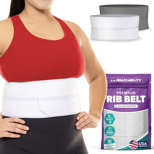 BraceAbility cassé côtelé Bandage élastique | Coffre Wrap Ceinture pour fissuré, Fractured ou foulures baleines protection, compression et de support (Taille plus mixte – Fits 152,4-203,2 cm Coffre)