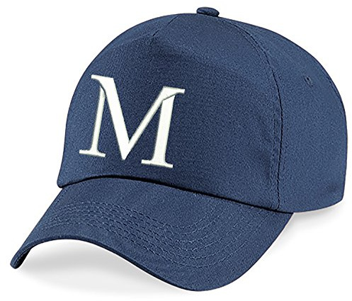 4sold Berretto con fiocco per bambini, berretto per neonati, berretto per ragazzi, berretto per bambini, cappello estivo, 100% cotone, per ragazze, unisex, cappellino navy blu, con alfabeto A-Z, m