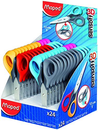 Maped Sensoft 3D - Tijeras (13,5 cm, anillas blandas, 24 unidades), colores surtidos