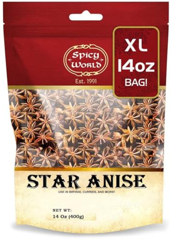 Star Anise 14 Oz Bulk Bag | Premium Quality Whole Pods | Chinese Star Anise Pods - Perfect for Flavorful Dishes | Great for Baking & Tea by Spicy World