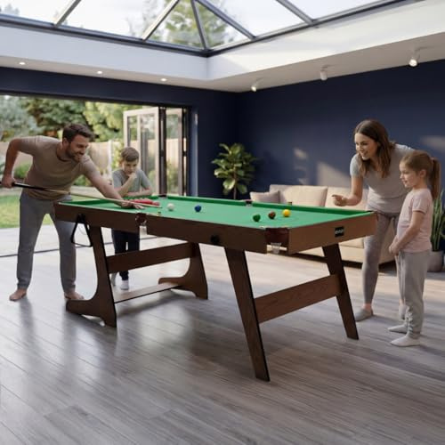 CHARLES BENTLEY Pool Table, 6FT Premium, Pub Style, Snooker Table, Pool, Games Table, Family, Entertainment, Folding Leg, Two Cues, Cue Chalk, Triangle, Brush, Balls, Billiards (183x91.4x78.4cm)