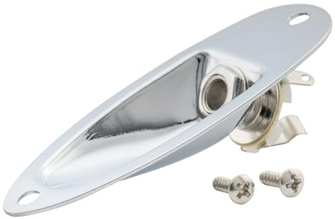 Musiclily 1/4 Boat Input Output Jack Plate Socket with Screws for Fender Strat Electric Guitar, Chrome