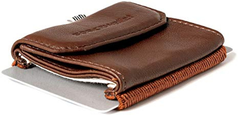 Space Wallet ® Mini Geldbörse braun I Sehr kleines Echtleder Wallet/Portemonnaie mit Münzfach I 15 Karten + Geldscheine + Münzen I Push Grizzly