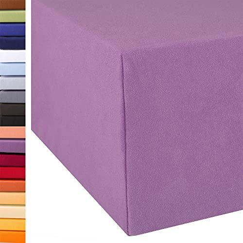 aqua-textil Exclusiv Spannbettlaken 90x200-100x220 cm Flieder Jersey Baumwolle 230g/qm Spannbetttuch Elastan Laken